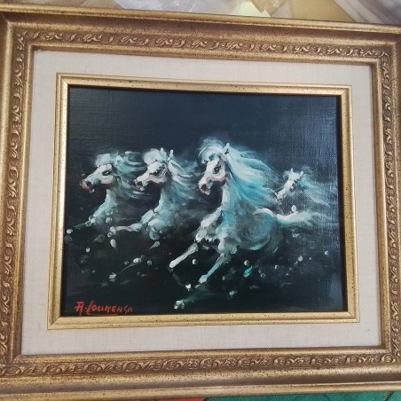 PEINTURE ARTHUR LOURENCO CHEVAUX CADRE DORE