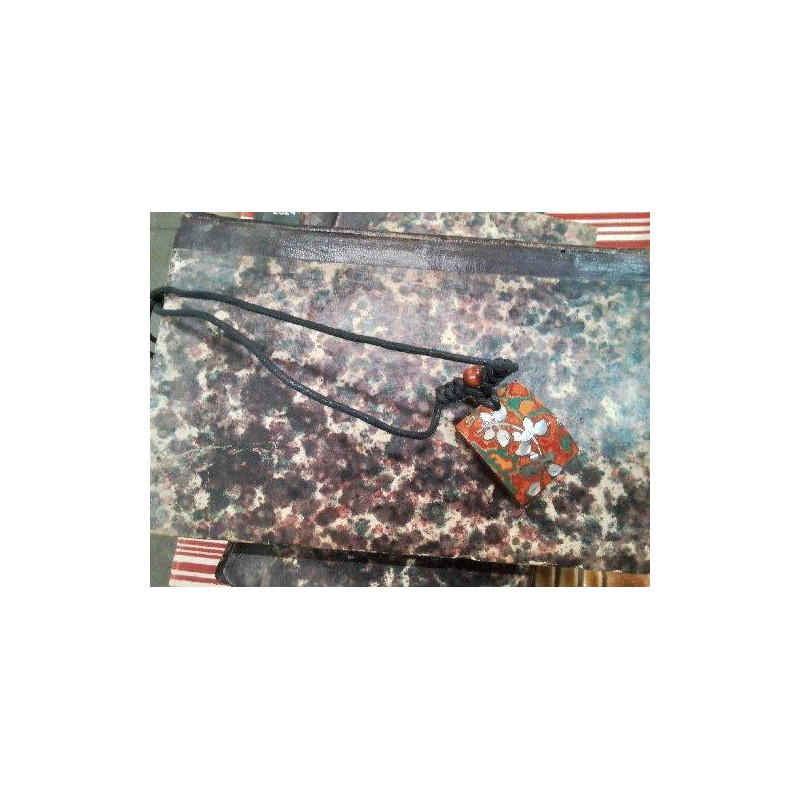 PENDENTIF  ÉMAILLÉ ORANGE VINTAGE NACRE