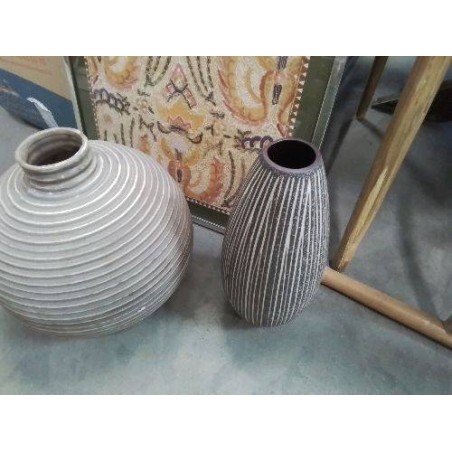 VASE HABITAT STRIÉ TAUPE BLC MM
