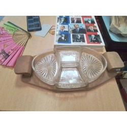 SERVITEUR VINTAGE 4 COMPARTIMENTS VERRE ET PLATEAU BOIS