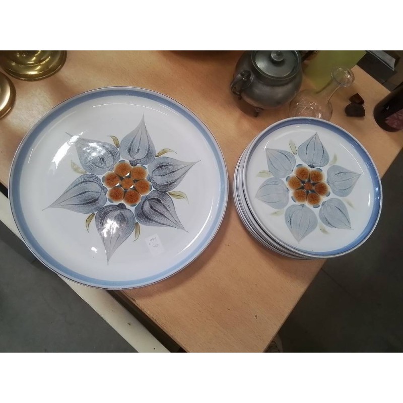 SERVICE ANGLAIS PLAT + ASSIETTES FLEURS EMAILLEES