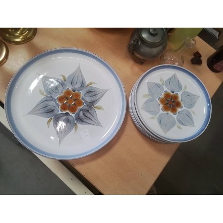 SERVICE ANGLAIS PLAT + ASSIETTES FLEURS EMAILLEES