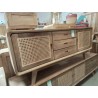 DN206-BUFFET TECK RETRO ROTIN 2 PORTES 3 TIROIRS 150/45/65 CM