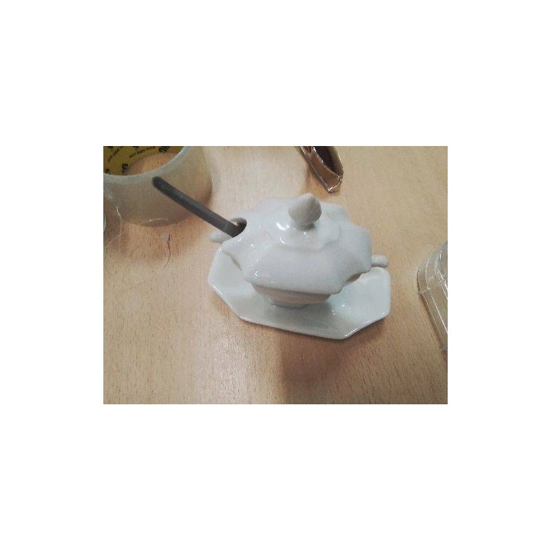 ANCIEN MOUTARDIER BLC AVEC COUVERCLE ET CUILLERE