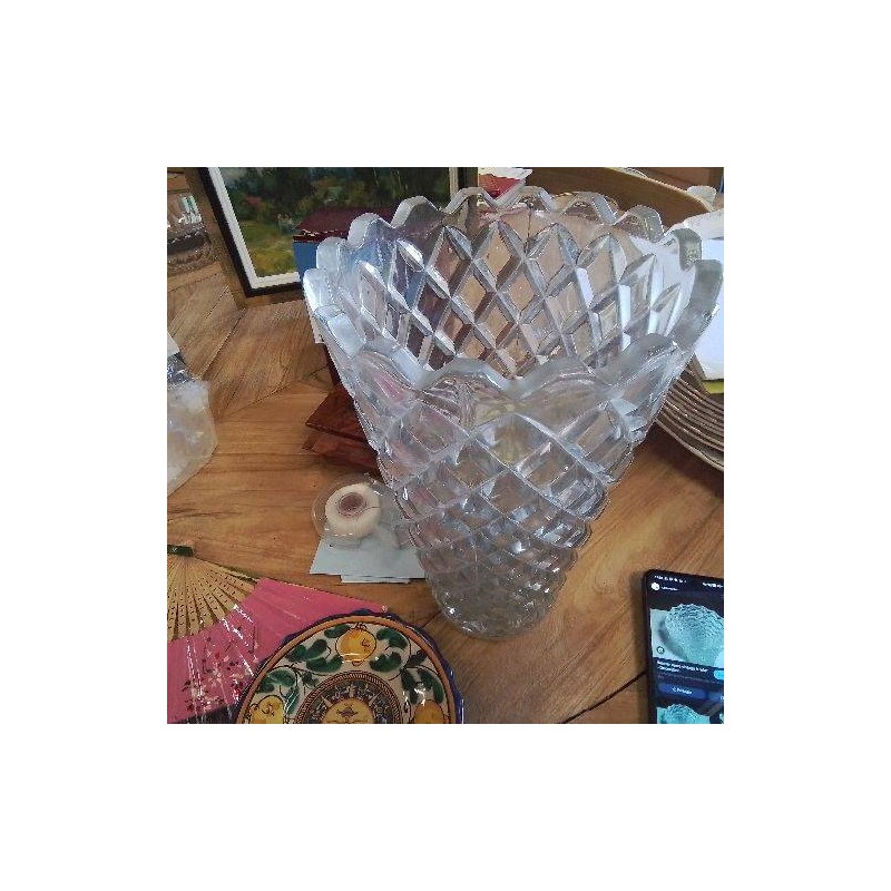 VASE EN VERRE VINTAGE RELIEF LOSANGE