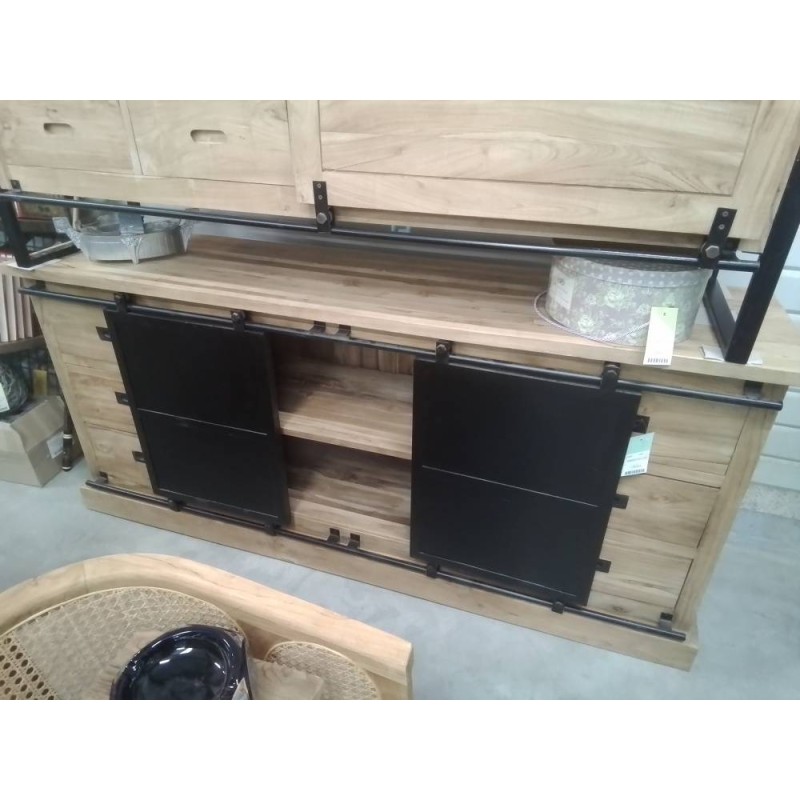 12/ME602-BUFFET TECK 2*3 TIROIRS PORTES METAL 200*50*HT 90 CM