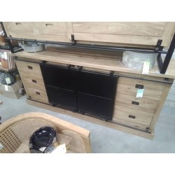 12/ME602-BUFFET TECK 2*3 TIROIRS PORTES METAL 200*50*HT 90 CM