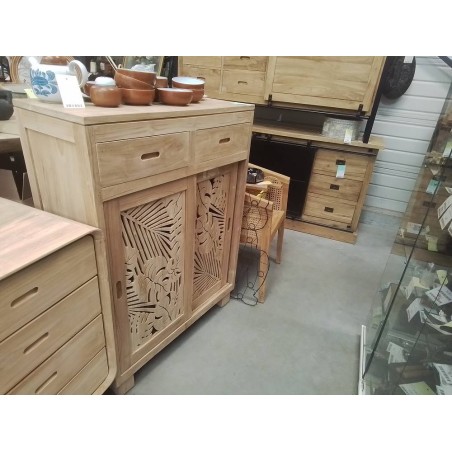 38.12/DN216-BUFFET TECK 2 PORTES SCULPTEES TIROIRS 90*40*HT 123CM
