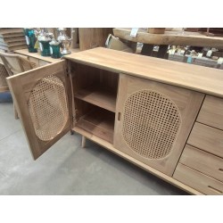 38.16/CND1-BUFFET TECK ROTIN 2 PORTES 4 TIROIRS 150*45*HT 90CM