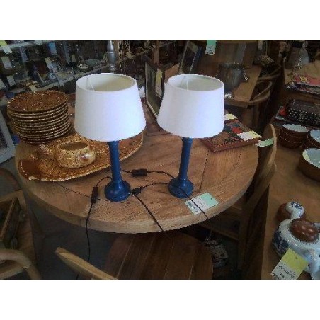 LAMPE PIED BLEU ABAT JOUR BLC