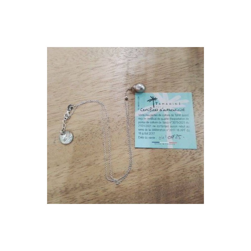 COLLIER PERLE CULTURE TAHITI ARGENT 925