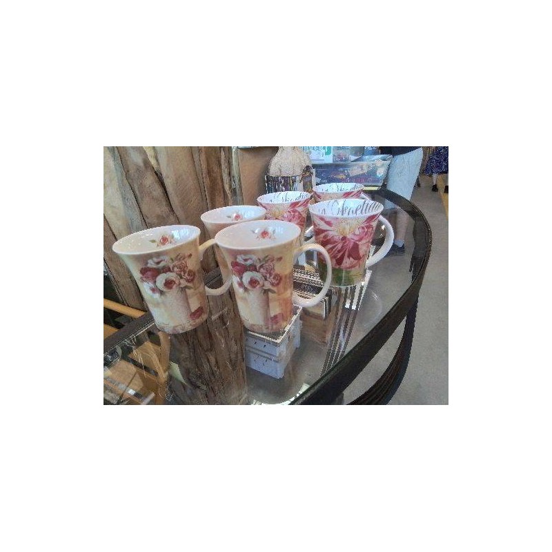 LOT 6 TASSES MUGS THE OU CAFE FLEURIES 3+3