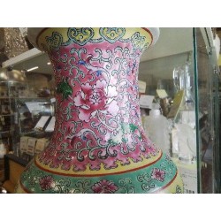 VASE CHINOIS LES OISEAUX COL FLEURS ROSES 