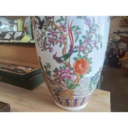 VASE CHINOIS LES OISEAUX COL FLEURS ROSES 