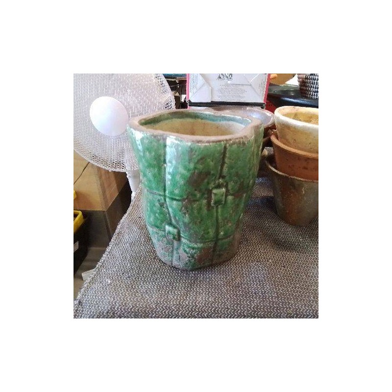 CACHE POT TERRE CUITE VERNISSEEE VERT