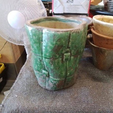 CACHE POT TERRE CUITE VERNISSEEE VERT