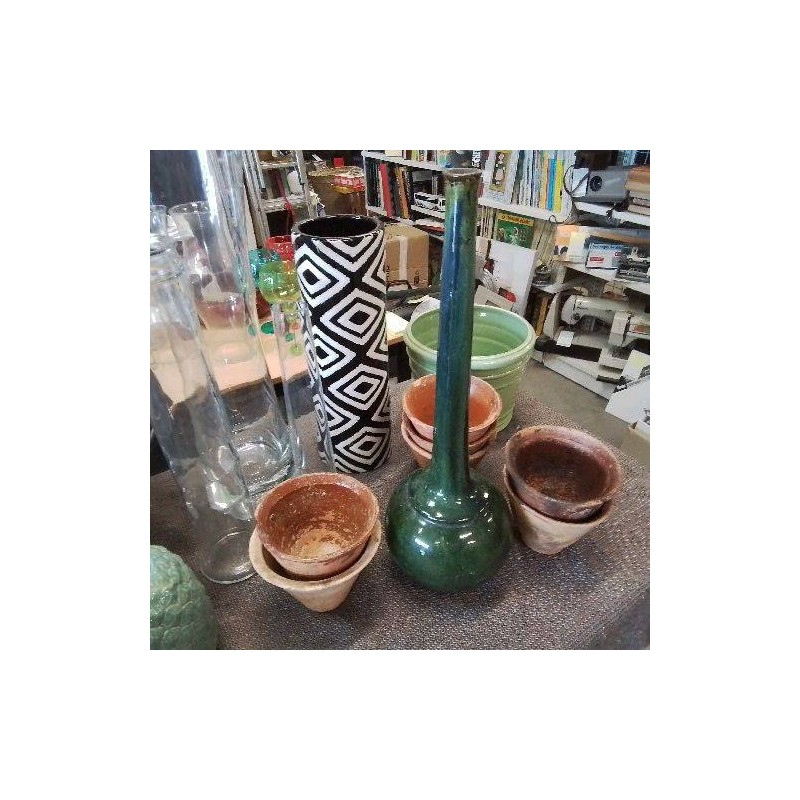 VASE BOULE COL HAUT MM TERRE CUITE ÉMAILLÉE VERTE