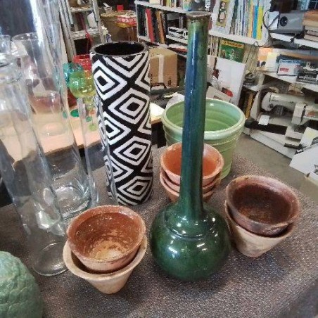 VASE BOULE COL HAUT MM TERRE CUITE ÉMAILLÉE VERTE