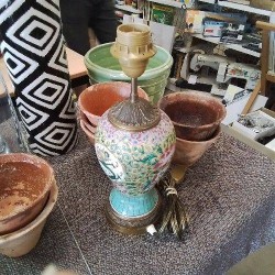 LAMPE ANCIENNE CLOISONNÉE ASIE PIED LAITON TESTÉE OK