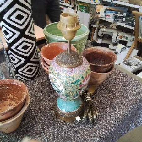 LAMPE ANCIENNE CLOISONNÉE ASIE PIED LAITON TESTÉE OK