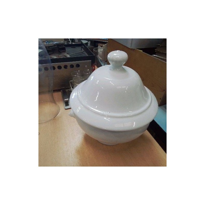 SOUPIERE TETES DE LION PORCELAINE BLANCHE