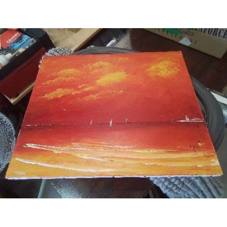 TOILE PEINTE CIEL ET MER ROUGEOYANT