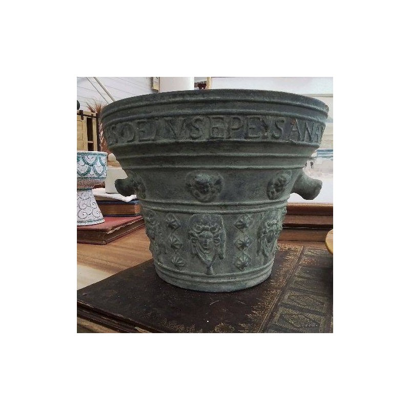 CACHE POT TERRE CUITE MOTIFS RELIEF COULEUR VERT BR9NZE