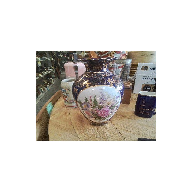 VASE BLEU DORE MEDAILLON FLEURS