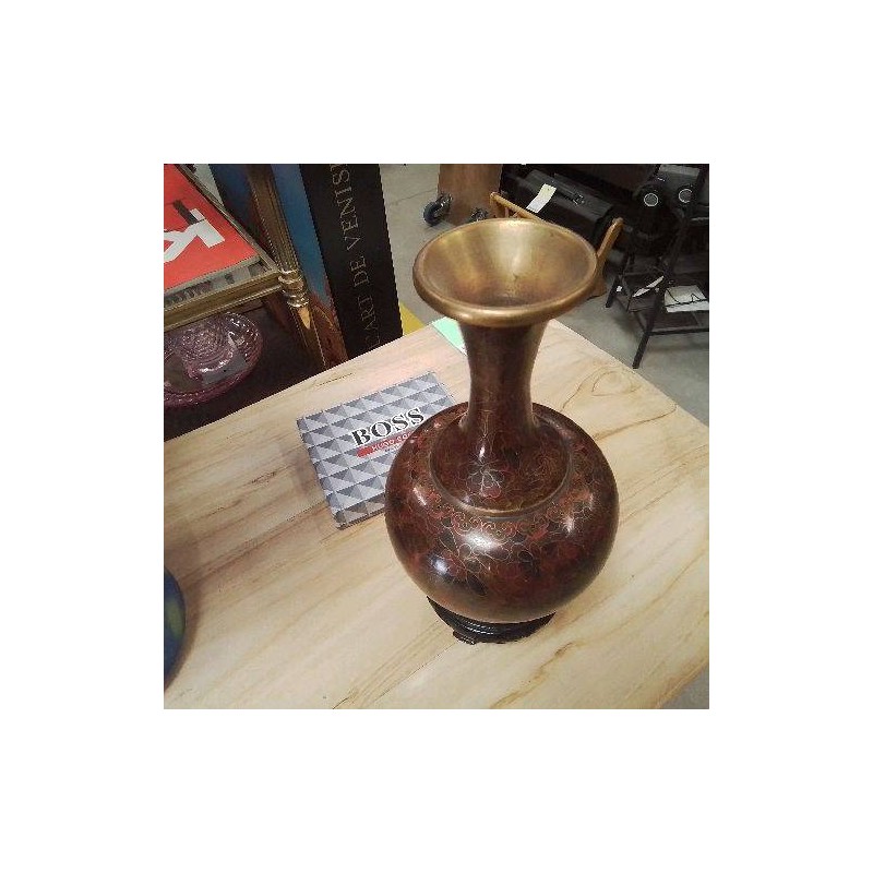 VASE CLOISONNÉ MARRON ROUGE DORÉ 