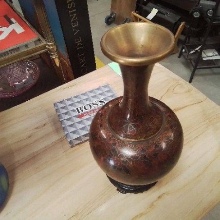 VASE CLOISONNÉ MARRON ROUGE DORÉ 