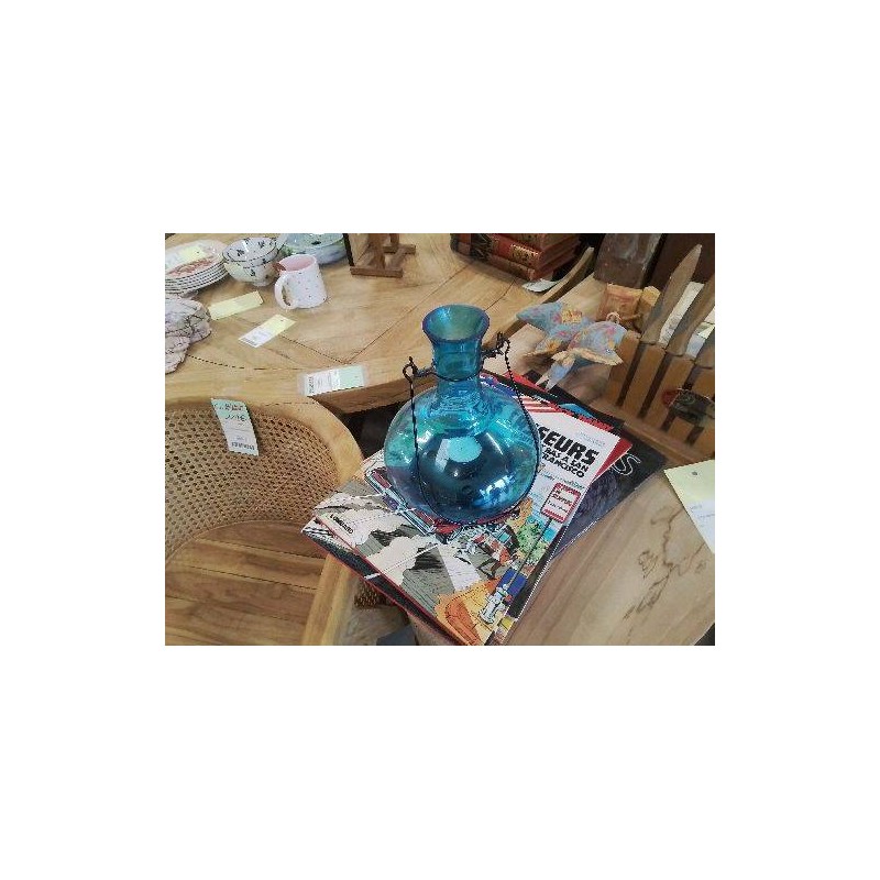 PHOTOPHORE VERRE BLEU FORME BOUTEILLE 