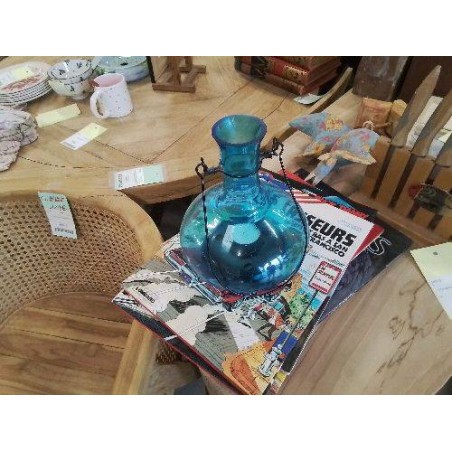 PHOTOPHORE VERRE BLEU FORME BOUTEILLE 