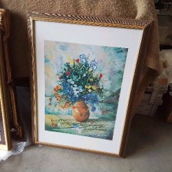 REPRODUCTION BOUQUET ENCADRÉE GM CADRE DORÉ 