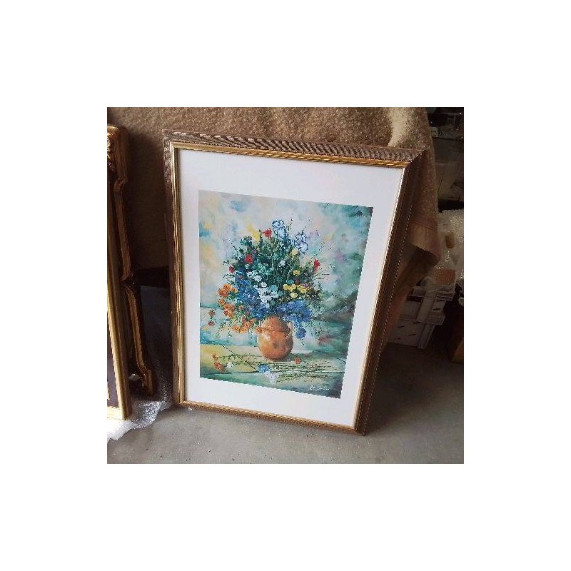 REPRODUCTION BOUQUET ENCADRÉE GM CADRE DORÉ 