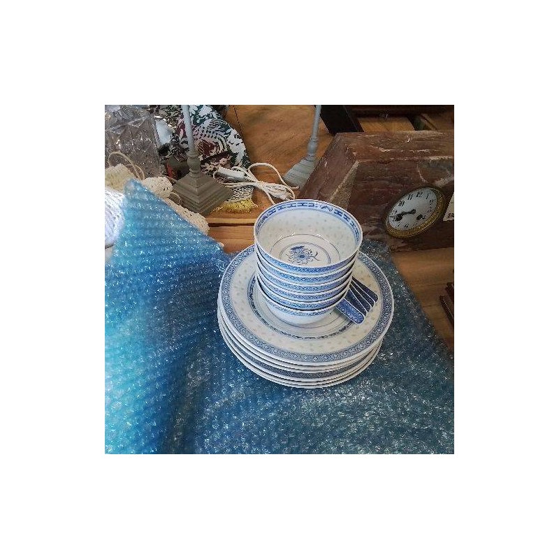 SERVICE ASIATIQUE BLEU BLC 6 ASSIETTES BOLS CUILLERES 