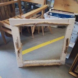 MIROIR CARRE BLANC DECOR BOIS FLOTTE