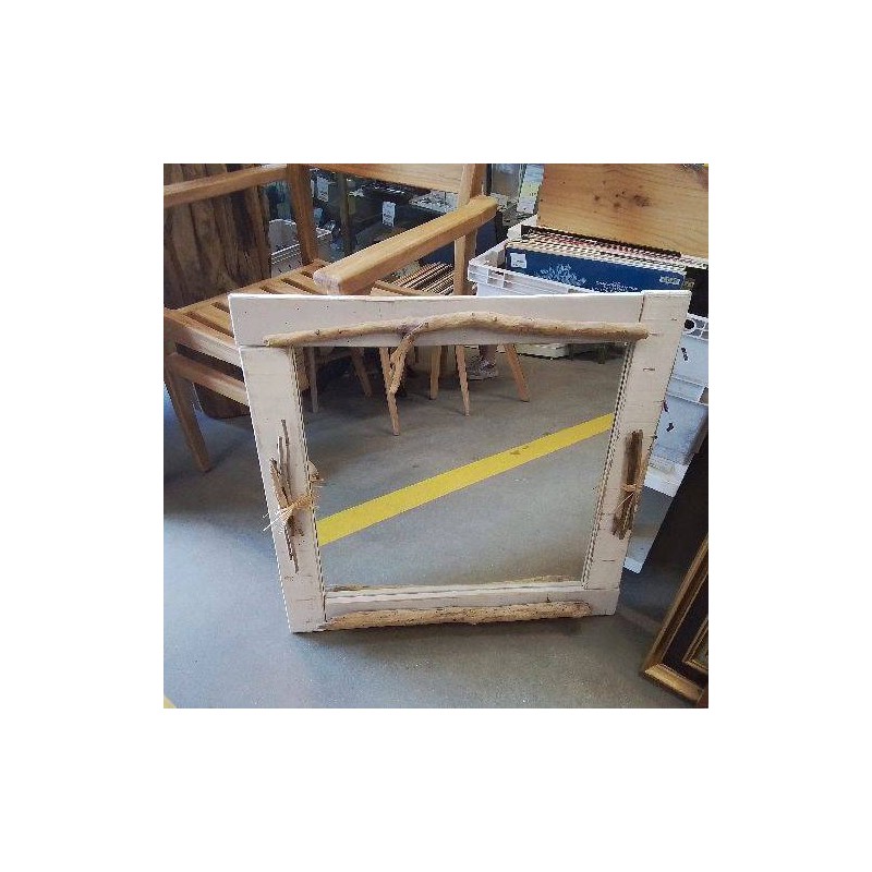 MIROIR CARRE BLANC DECOR BOIS FLOTTE