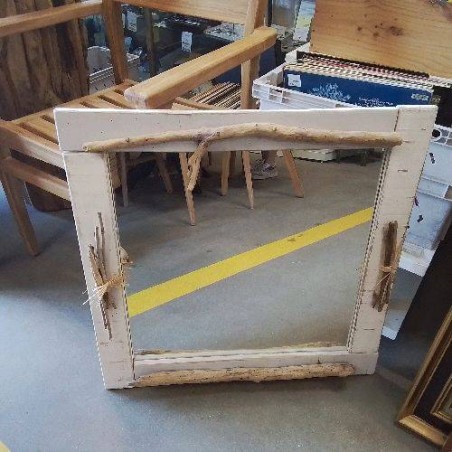 MIROIR CARRE BLANC DECOR BOIS FLOTTE