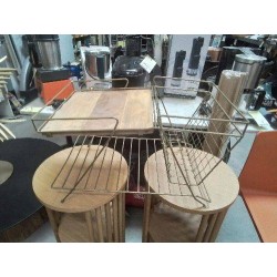 PORTE REVUES VINTAGE METAL DORÉ ET BOIS