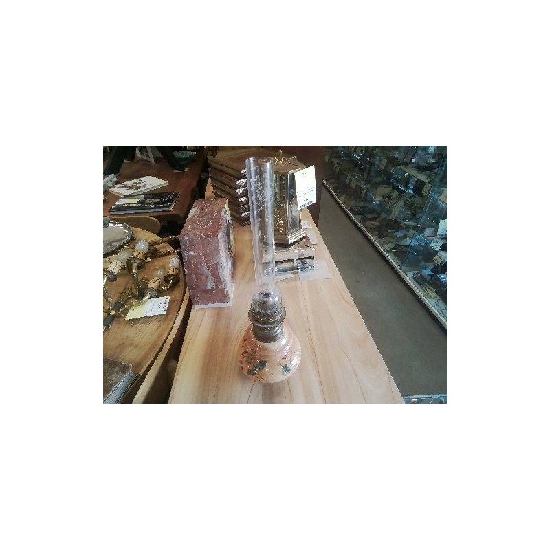 LAMPE PETROLE FAIENCE FLEURIE ANCIENNE 