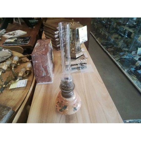 LAMPE PETROLE FAIENCE FLEURIE ANCIENNE 