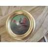 CADRE ROND DORÉ  PEINTURE OISEAUX CERISES