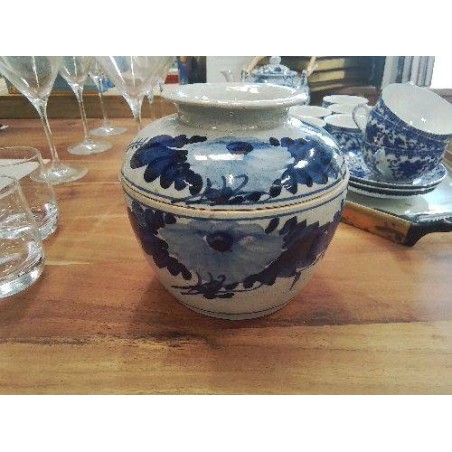 POT DECO ANC AVEC COUVERCLE FLEURI BLEU