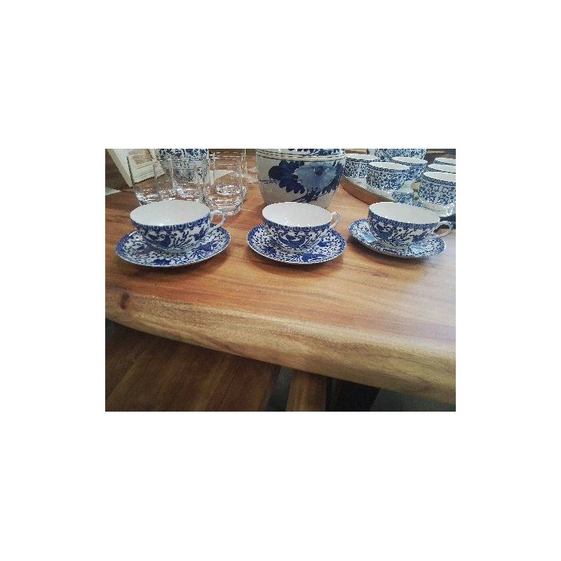LOT 3 TASSES ANC BLEU BLANC AVEC SOUCOUPES