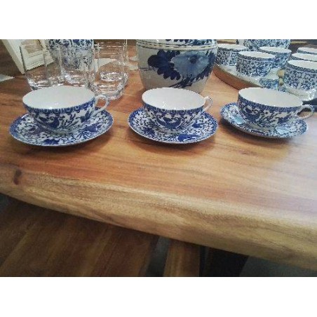 LOT 3 TASSES ANC BLEU BLANC AVEC SOUCOUPES