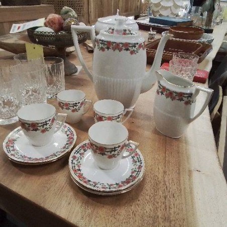 ENS A CAFE VINTAGE PORCELAINE LIMOGES DECOR ROSES 