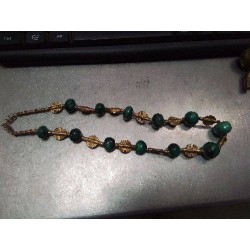 COLLIER BRONZE 12 PERLES MALACHITE 44 CM