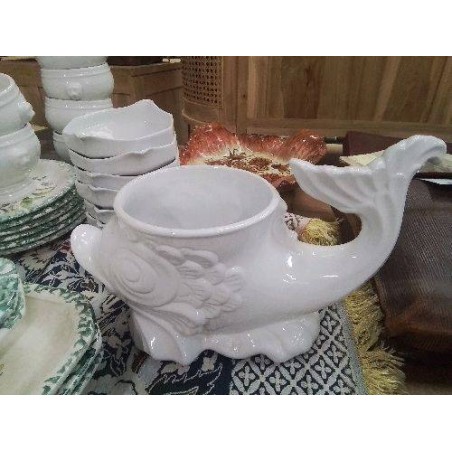CACHE POT POISSON DAUPHIN CÉRAMIQUE BLC M VINTAGE