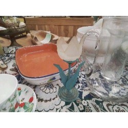 BOUGEOIR TULIPE METAL TURQUOISE ET VERRE VINTAGE EN L ETAT