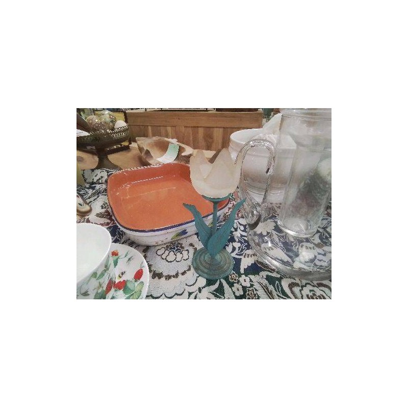 BOUGEOIR TULIPE METAL TURQUOISE ET VERRE VINTAGE EN L ETAT